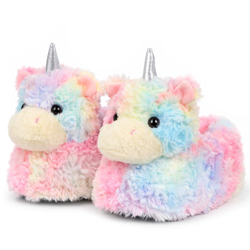 Aopuro Women Unicorn Animal Slippers Cute Plush House Shoes Warm Novelty Cartoon Slippers Gifts for Birthday Christmas