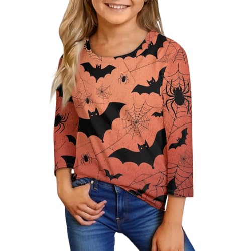 Girls Halloween Long Sleeve Shirt Cute Pumpkins Print Top Kids Fall Holiday Casual Crewneck Tee