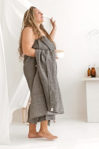 - Pure 100% Linen Bath Towel - Quick Dry Towels for Travel Lightweight Waffle Towels for Bathroom 30 x 60-inch - Luxury Black-Natural Thin Hair Towel for Gym or Sauna - Sustainable Bath Sheet