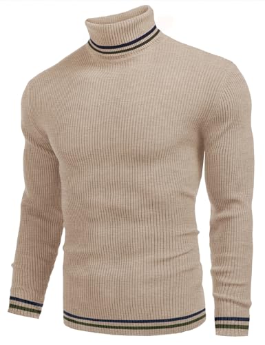 Image of COOFANDY Mens Ribbed Slim Fit Knitted Pullover Casual Turtleneck Sweater | Premium anti-shrink knit turtleneck. Soft, warm & stretchy-perfect for casual, work or outdoor wear in fall /winter.
