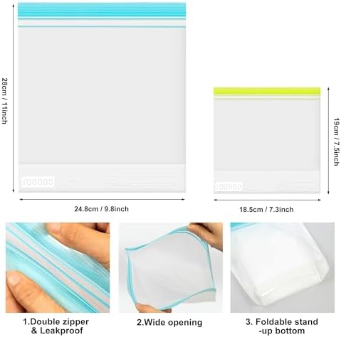 20 Pack Reusable Quart Sandwich Bags, Dishwasher Safe BPA Free Food Storage Bags, Extra Thick Leakproof Plastic Ziplock Bags for Meal Prep Fruits Sandwich Snack - Thumbnail 2