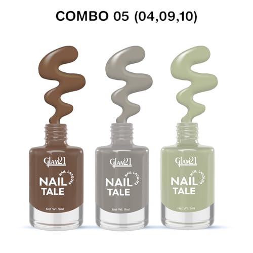Image of Glam21 Nail Tale- Nail Lacquer|Set of 3|Multicolor|Quick Drying Nail Polish| Glossy Gel Finish Nail Kit | Highly Pigmented & Long Lasting | Chip Resistance|9ml Each|Shade-05