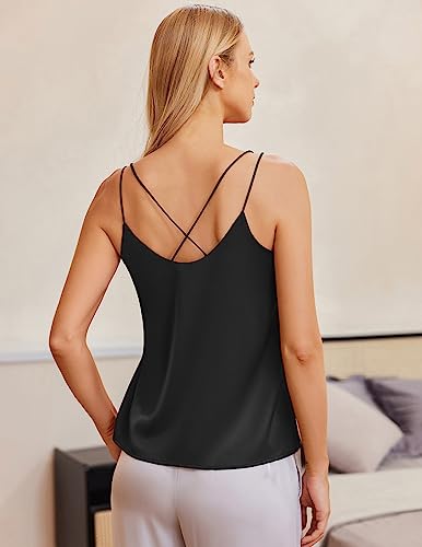 Image of Ekouaer Womens 2-Pack Silk Satin Camisole Tank Top V Neck Sexy Cross Back Spaghetti Strap Cami Sleeveless Lounge Tops S-XXL