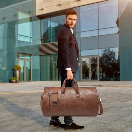 Garment Bag - Suit Luggage Bag - Garment Duffel Bag With Shoe Compartment | PU Leather Convertible Suit Travel Bag | Waterproof Carry-On Luggage For Men And Women – Weekender Duffle2