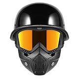 Motorcycle Half Helmets with Face Shield, German Style Motorcycle Helmet for Adult Men Women, DOT Approved Retro Half Shell Helmet for Moped Cruiser Scooter (X-Large, 1Bright Black)