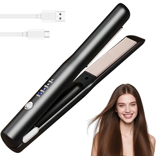 NAVESO Cordless Hair Straighteners for Women, Travel Hair Straighteners, Portable 2 in 1 Mini Hair Straightener and Curler, Small Hair Styling Appliances with 4 Temperature Levels, USB Rechargeable