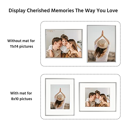 Folkor 11X14 Silver Frame With Mat For 8X10 Pictures Or Without Mat For 11X14, Aluminum Photo Frame With Stand For Tabletop Wall Display, Gallery Wall Art For Home Bedroom Decor (Silver, 1 Pack) #TOP5