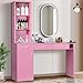 4ever2buy Barber Station for Hair Stylist, Salon Wall Station with Barber Cabinet, Hair Stations Equipment Hair Dryer Holder, Drawers (Pink)