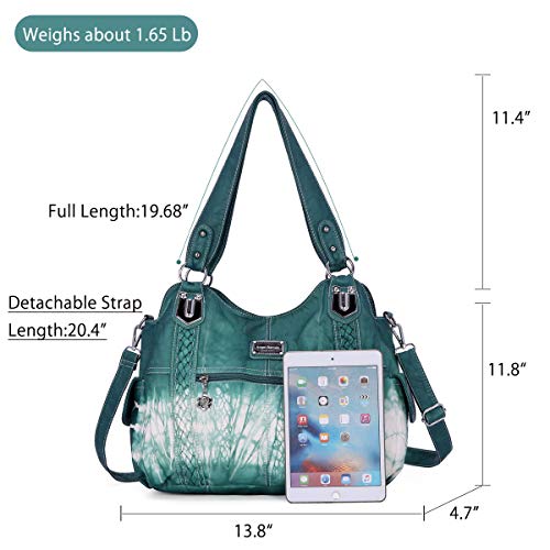 Angel Barcelo Roomy Fashion Hobo Womens Handbags Ladies Purse Satchel Shoulder Bags Tote Washed Leather Bag Blue Green