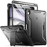 Poetic Revolution Case for iPad Air 11 Inch M3 2025 / M2 2024, Full-Body Rugged Case with Built in Screen Protector and Pencil Holder for iPad Air 7th/6th/5th/4th Gen (2025/2024/2022/2020),Black