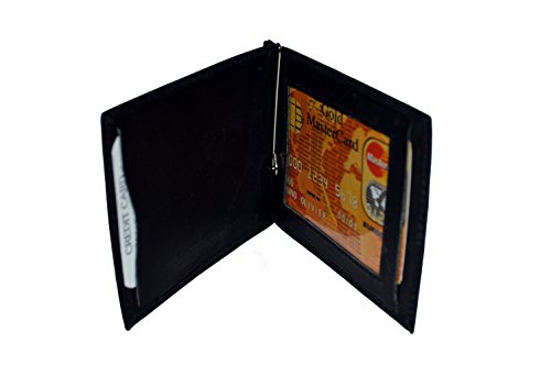 New Men's Genuine Leather Bifold Black Money Clip Wallet ID Credit Card Holder.