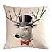 Nunbee Noël Housse de Coussin Decoration canapé scandinave Deco Noel Renne Petit Papa Wapiti Cerf Santa Claus Throw Decoration Coussin taie Noel de fête Cadeau, Lunettes tête de cerf 1 45x45cm