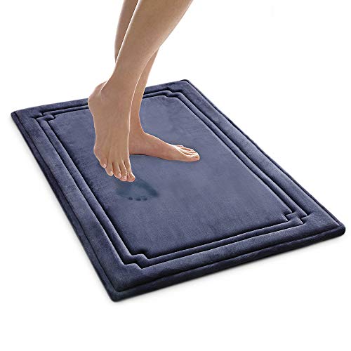 MICRODRY SoftLux Charcoal Infused Memory Foam Framed Bath Mat with GripTex Skid Resistant Base - 21x34 (Blue)
