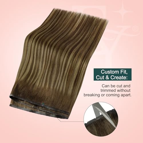 Image of Easyouth 22 Inch 100g Butterfly Weft Hair Extensions Balayage, Real Human Hair Butterfly Weft Extensions Ombre, Medium Brown Balayage with Caramel Blonde, Add Volume, Genius Wefts Remy Human Hair
