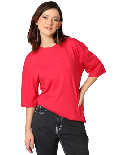 KOTTY Women's Cotton Blend Solid Oversized T-Shirts