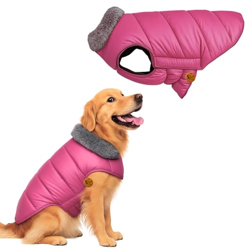 Image of Sage Square Dog Jacket Winter Coat with Fur Collar, Light Weight, Ultra Warm Windproof, Waterproof Dog /Puppy for Cold Weather, Thicker Fleece Jacket (Pink, Small - 12inch)