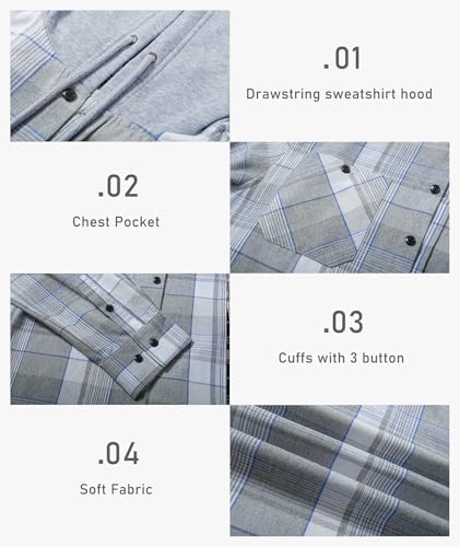 Image of Hooded Flannel Shirts for Men Plaid Long Sleeve Flannel Jacket Hoodies