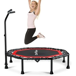 Trampoline de fitness pliable silencieux avec corde en caoutchouc sans installation | 45 pouces 115 cm Trampoline pour l&rsquo;intérieur et l&rsquo;extérieur | avec 3 niveaux de poignée réglables