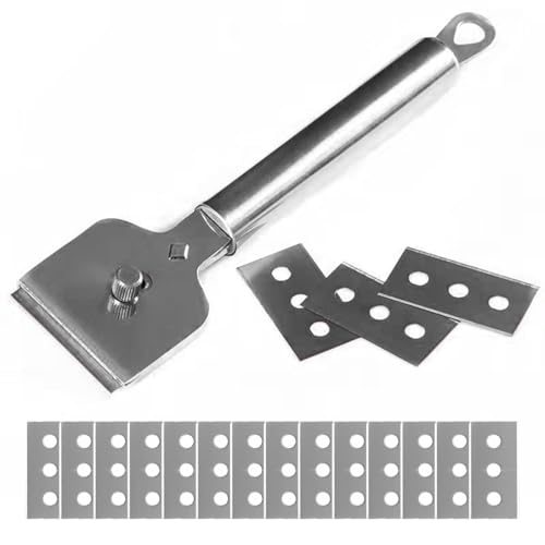 Espátula de metal de espátula de cerámica con 14 cuchillas de reemplazo - espátula de vidrio para limpiar hornos, hornos de inducción, Hob de cerámica - Mango ergonómico - diseño de doble filo