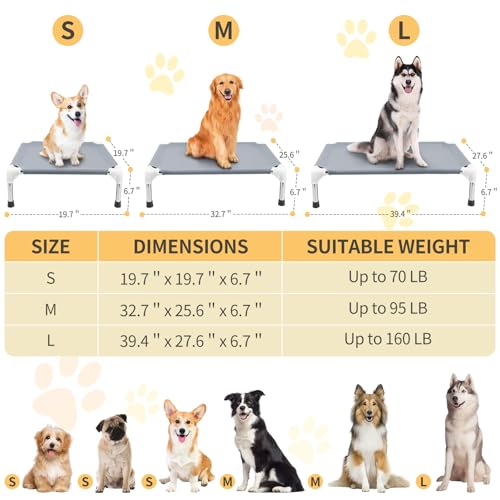 Elevated Cooling Dog Bed, Raised Outdoor Dog Bed for Medium Dogs, Portable Pet Cots with No-Slip Rubber Feet, Double Layer Polyester Cotton