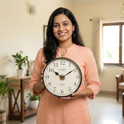 Image of CRAFTEL Double Sided Station Wall Clock Multi-Layer Electroplated | Both Side English Numerals | Aluminum Matte-Finish Dial | Dial - 10 Inches, Shiny Gold | 365 Days Warranty