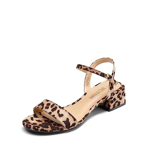 DREAM PAIRS Women's Low Heels for Women Classic Open Toe Ankle Strap Block Chunky Heel Sandals Holiday Party Wedding Dress Pumps Shoes 5 Leopard-suede