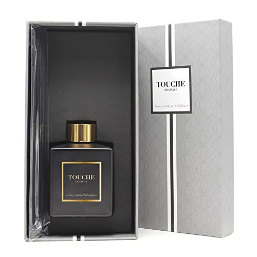 Touche Luxury Natural Reed Diffuser. Long Lasting Scented Home Fragrance. Natural Essential Oil Alcohol-Free. 4.75 Oz. Glass Bottle (Sandalwood & Fig - Black Bottle) #TOP7