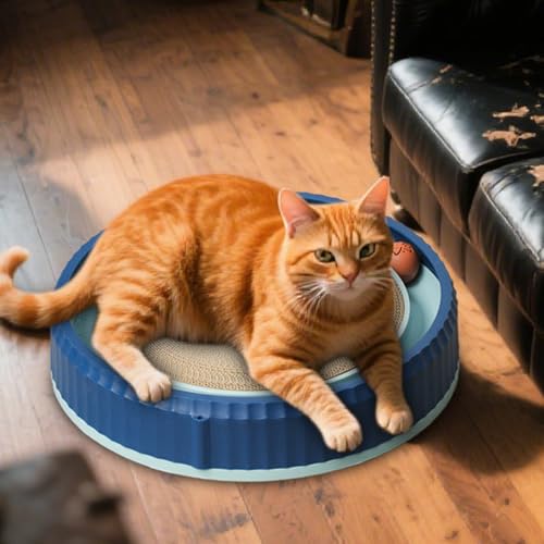 Griffoir rond en carton pour chat avec 2 balles interactives - 4