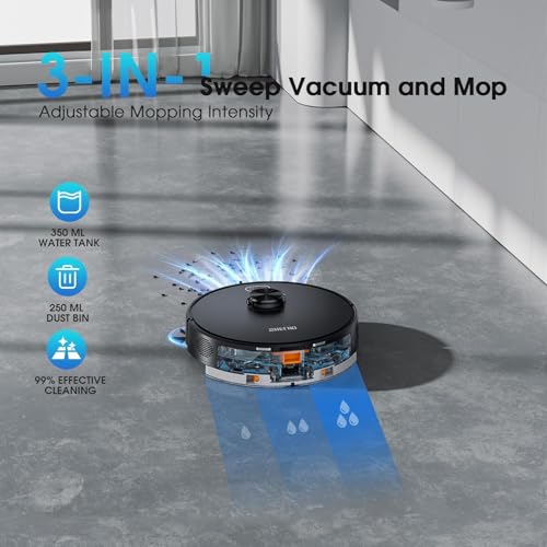 Robot Vacuum and Mop, 3-in-1 Robotic Vacuum Cleaner with 70-Day Self-Emptying Base, 360° LiDAR Navigation, Smart Mapping & Auto-Return, 6000Pa Strong Suction for Pet Hair, Carpets & Hard Floors - Image 6