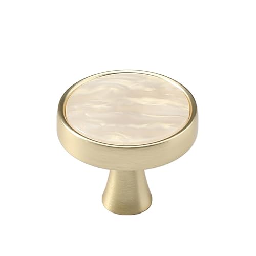 AENZOOY Schubladenknäufe, rund, goldfarben, 3 cm, gebürstetes Gelbgold, 1 Loch, Hardware-Griffe, dekorative Möbelknöpfe für Kommoden, Kleiderschränke, 10 Stück