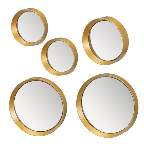 LOLAhome Set de 5 Espejos con moldura Dorada de plástico