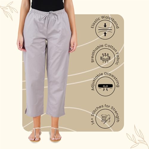 Image of Happy Bunny Parallel Pants for Women 100% Cotton Ankle Length Trousers Regular Fit with Elastic Drawstring Stylish & Pockets Casual Formal Wear for Office & Home