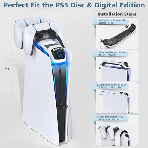 Image of TMG PS5 Controller Charging Station with Upgraded Touch Switch, PS5 Controller Charger with Headset Holder, for Ps5 Charging Station Charger with Fast Charging Cord