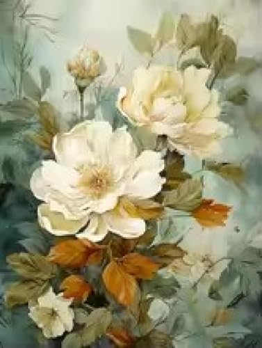 Toile vintage fleurs blanches impression murale botanique 30x45cm