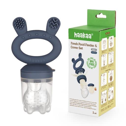 Image of haakaa Haakaa Silicone Fresh Food Feeder with Silicone Pouch Cover 1 PK BPA Free (Steel Blue)