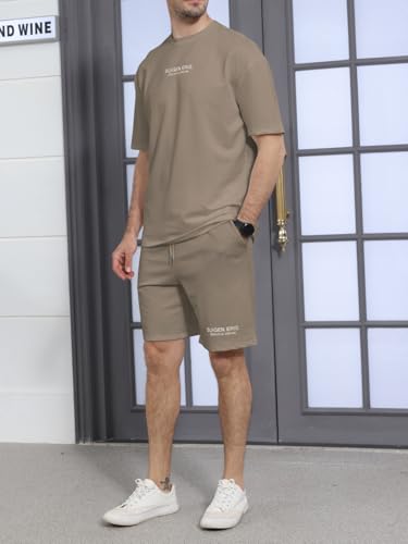 Ryehack Men's 2 Piece Outfits Short Sleeve Crew Neck Summer T Shirt and Drawstring Casual Track Shorts Sportswear Sets2