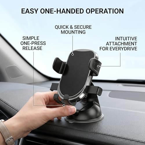 Image of Car Mobile Holder and Phone Stand | Dashboard Windshield Mount | Anti Slip Gel Suction Base | 360 Degree Adjustable Viewing | Pack of 1