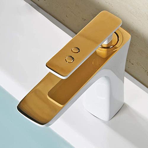 Robinet de lavabo de vanité blanc et or avec mitigeur eau chaude froide - 4