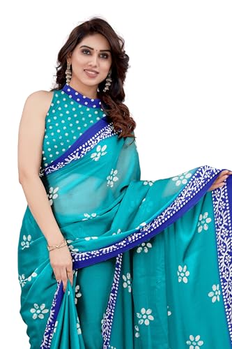 Image of MIRCHI FASHION Saree for Woman Chiffon Batik Printed | Lightweight Daily Wear Women's Office Sari with Blouse Piece (Available in 40 Colours)