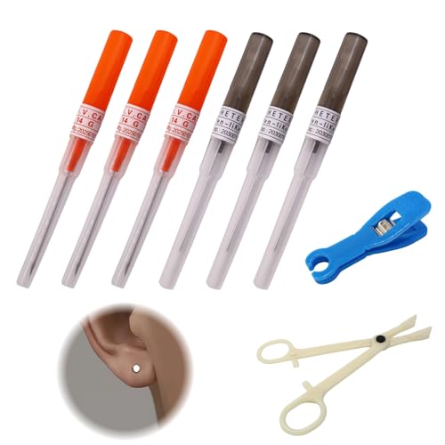 8 PCS Juego de Agujas Piercing, Agujas de Acero Inoxidable 14G 3pcs 16G 3pcs con Herramientas, Agujas Estériles con Clip y Pinza, Kit Desechable para Piercing