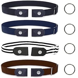 Aojun 4 Stücke Elastischer Gürtel, Gürtel Ohne Schnalle Schnallenfreier Gürtel Damen, Unsichtbare Gürtel für Jeans Hosen…