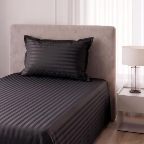 Image of Living Roots Glace Cotton 180 TC Single Bedsheet Set with 2 Single Bedsheets & 2 Pillow Covers |60 x 90 Inches |Soft, Breathable & Durable |Fits Mattress up to 4 Inches |No Colour Bleeding (Black)