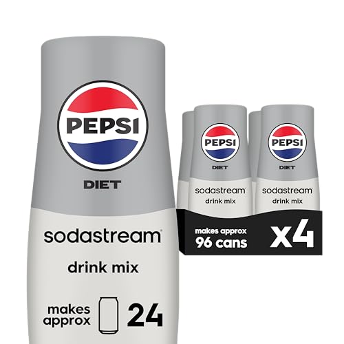 SodaStream - Diet Pepsi Beverage Mix Diet Flavor for SodaStream Turns 9.5 Gallons of Sparkling Water into Diet Pepsi Light, Crisp and Refreshing with Zero Calories 14.9 Fl Oz, Pack of 4