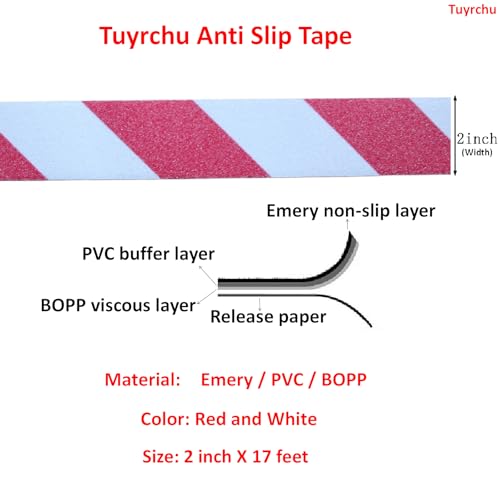 Image of Anti Slip Tape 2 Inch Wide, Waterproof Grip Adhesive Heavy Duty High Traction Friction for Indoor /Outdoor Steps (17 Ft /Red-White).