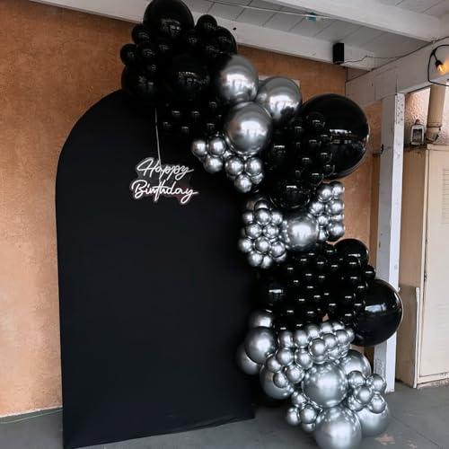 Image of Black and Silver Balloons Garland Arch Kit, Black Silver Balloons for Birthday, Wedding, Graduation, Anniversary Decorations