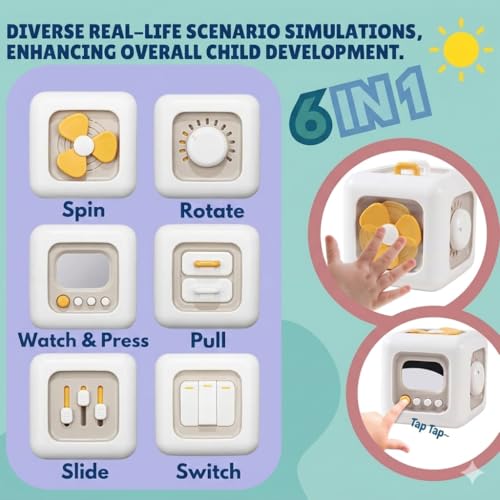 Image of Clapstore Montessori Toys 6 in 1 Preschool Board & Sensory Busy Activity Cube Toys for Toddlers Early Learning Fine Motor Skills Development Educational Travel Toy Birthday Gifts (Fan)