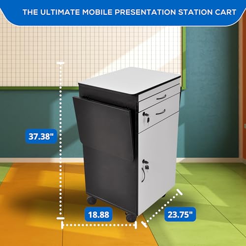 FSE 373-WPSDD3 38" Mobile AV Presentation Station Cart with Locking Cabinet by FSE - Image 4