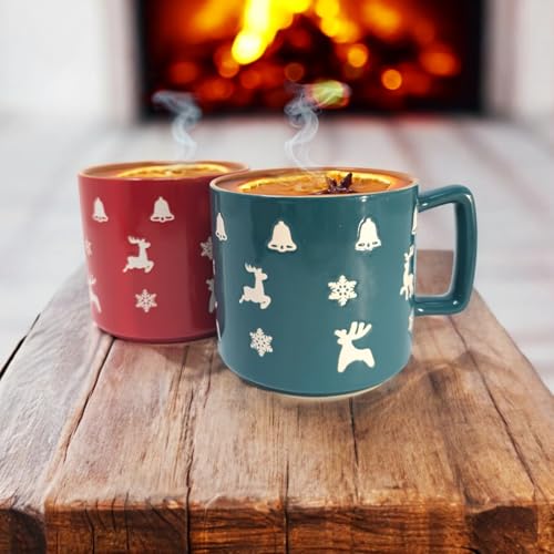 com-four® 2x Weihnachtlicher Kaffeebecher XL aus Porzellan 450 ml – Bild 4