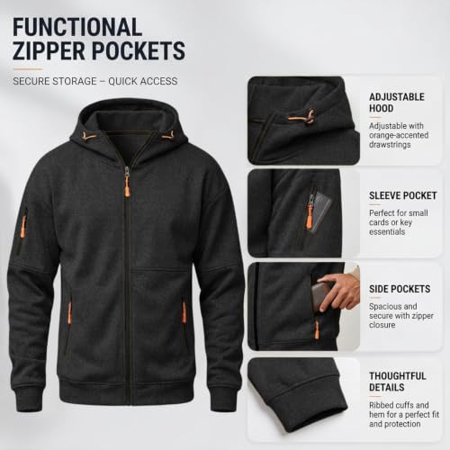 Mens Zip Up Hoodie Tactical Hoodie Sweatshirt with Hood Sweat Shirt - image 6