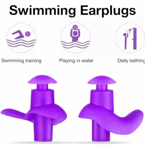 Image of Silicone Swimming Waterproof Soft Ear Plugs Reusable Anti-Noise Dust-Proof Water Diving Sports Earplugs for Swimming Purple One Size